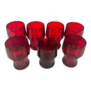 Vintage Red Ruby GEORGIAN Tumblers GLASS Glasses HONEYCOMB Thumbprint MCM